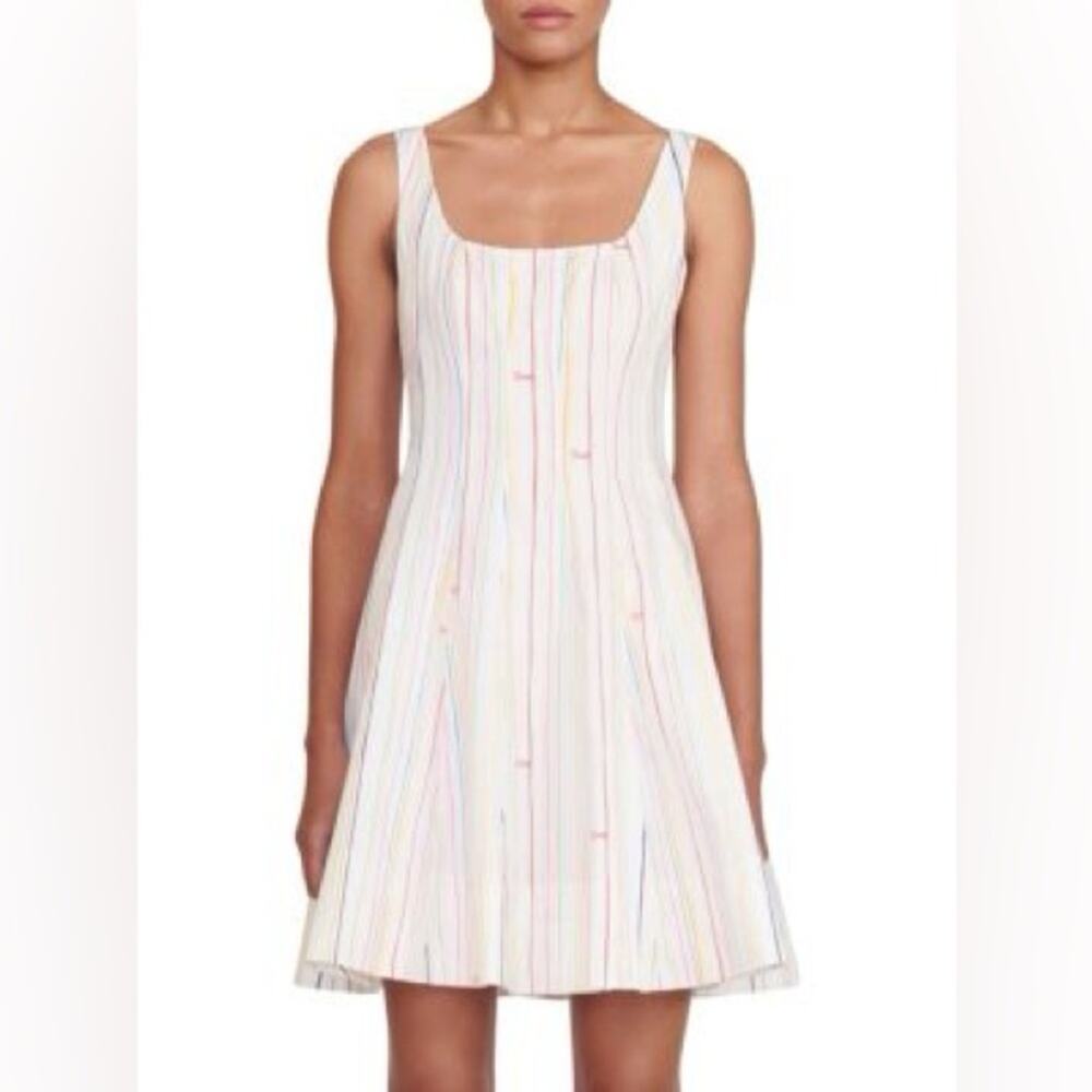 STAUD White Mini Dress with Multicolor Pinstripe Detail - Picture 3 of 10